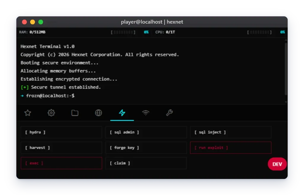 HEXNET Tactical Terminal Hacking Interface Preview — Cyber Simulation Game